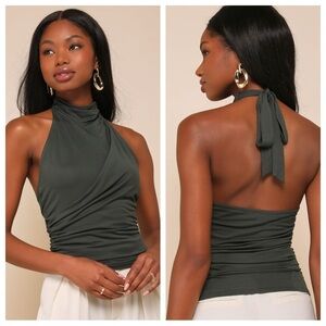 Lulus Cute Inspiration Dark Green Sleeveless Halter Top